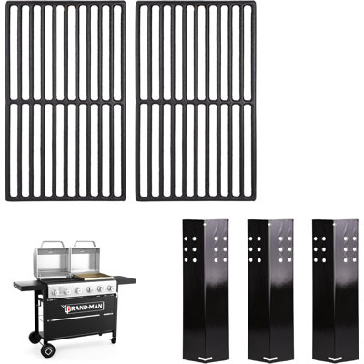 Brand-man Grills Replacement Parts For Hoss Series - 2 Cast Iron Grill Grates & 3 Flame Tamers - Durable, Easy To Use