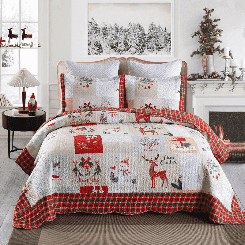 Marcielo Lightweight All Season Reversible Comforter Quilt Set with Shams, Red/Gray, King Quilt + 2 Shams