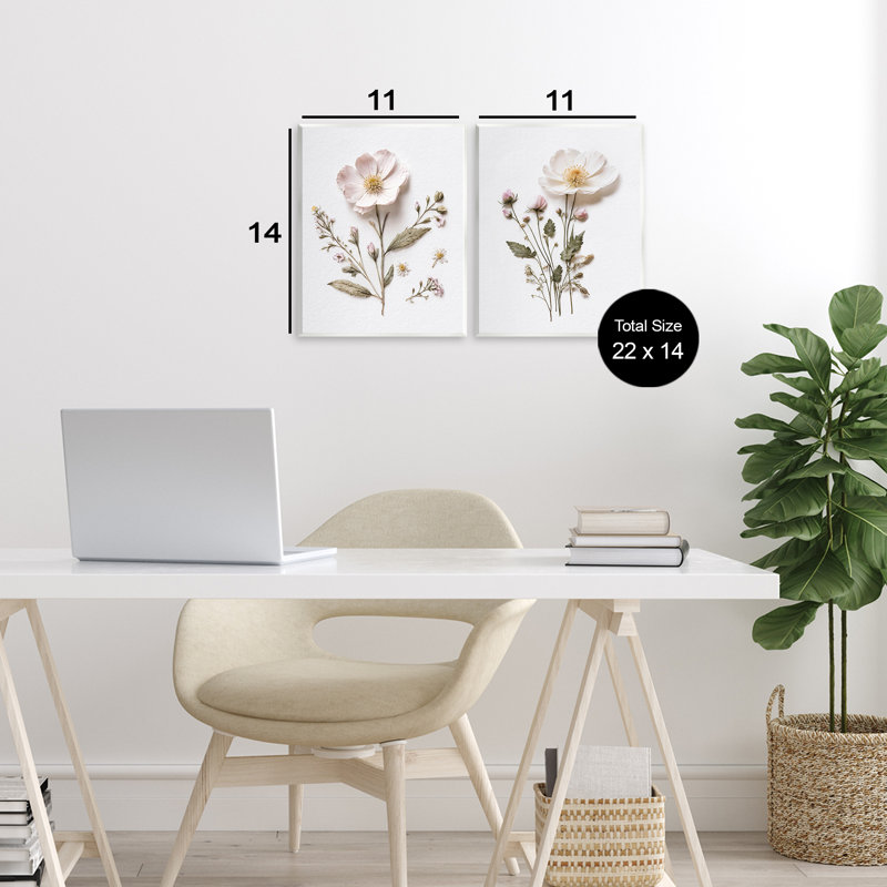 Ensemble de 2 plaques murales Minimal Pressed Flowers
