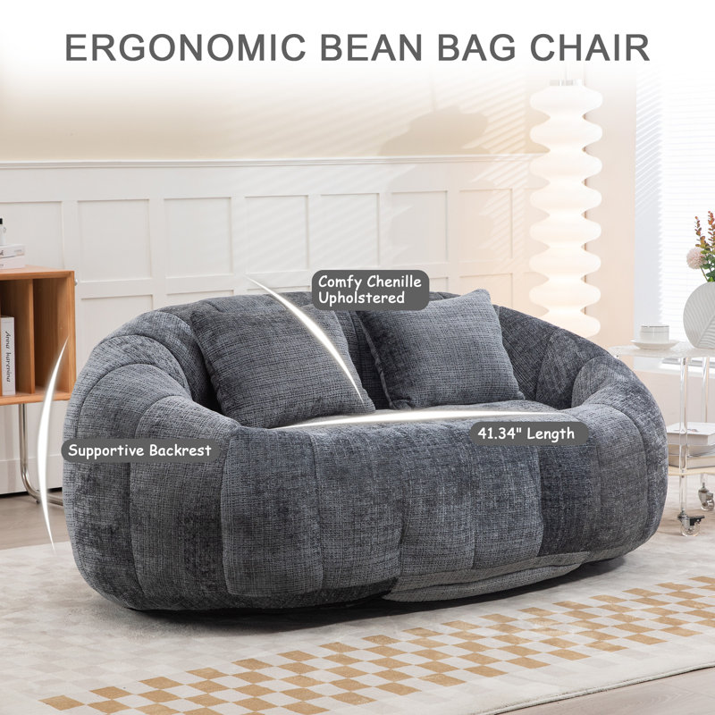 Canny Upholstered Boneless Compression Reception Loveseat, Gray, 24.8" H x 55" W x 37.4" D