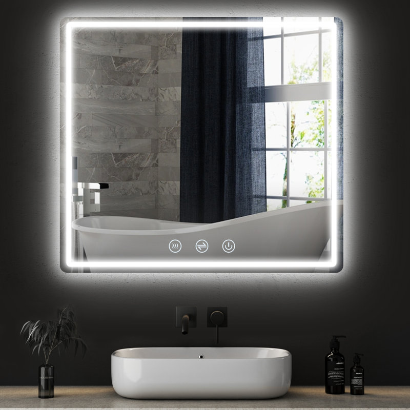 LED Bathroom Mirror With Front And Backlit, Lighted Bathroom Vanity Mirror for Wall, 3 Color and Dimmable Light, Anti-Fog, Memory Function