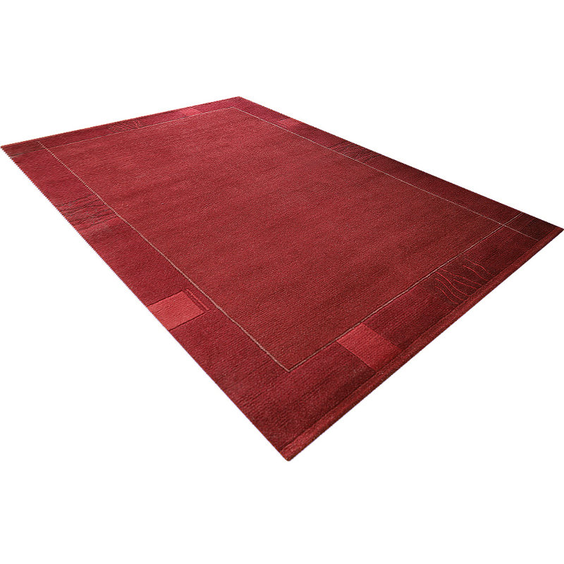 Tapis d'intérieur rectangulaire Tibbati contemporain en laine rouge pâle fait à la main, Rectangulaire 6 pi 7 po x 9 pi 10 po