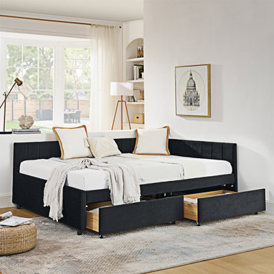 Upholstered Tufted Bed Frame With Two Drawers