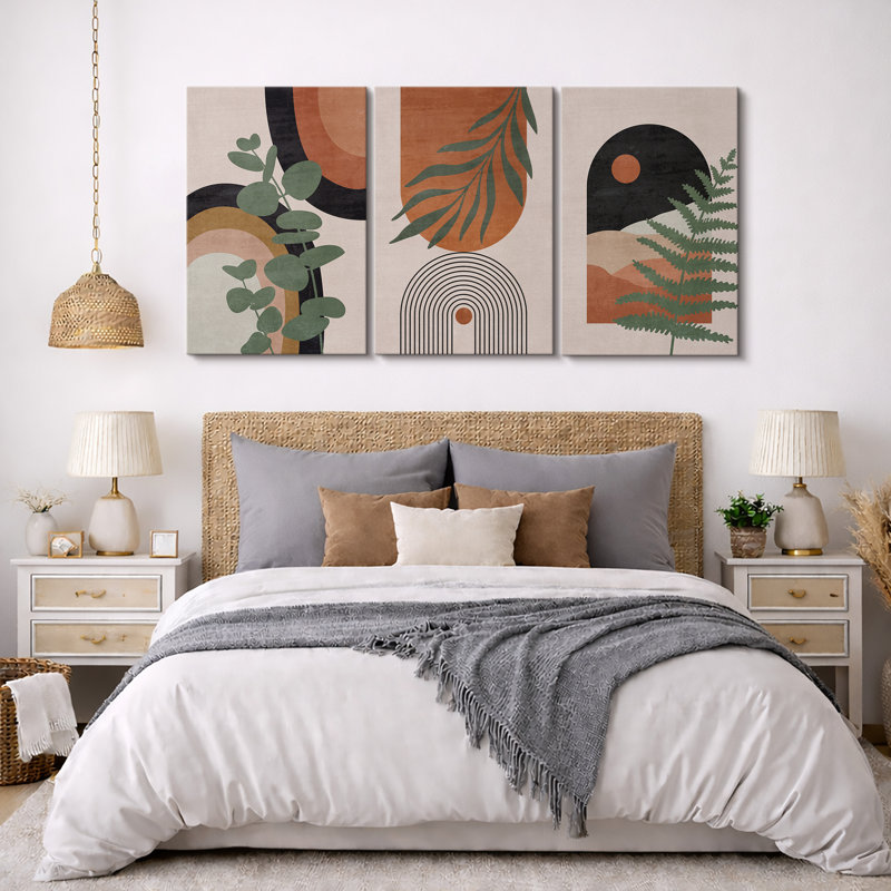 «Mid Century Modern Boho Geometric Desert Dune Jungle Palm Leaf», ensemble de 3 impressions sur toile, H 36 po x l 72 po