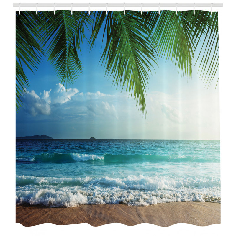 Tropical Island Beach Scene Fabric Shower Curtain with Hooks