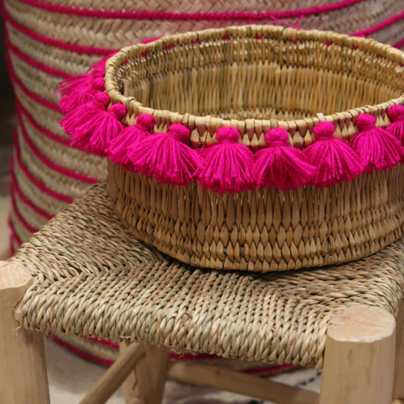 Petit panier avec pompons Séverine, Fuchsia