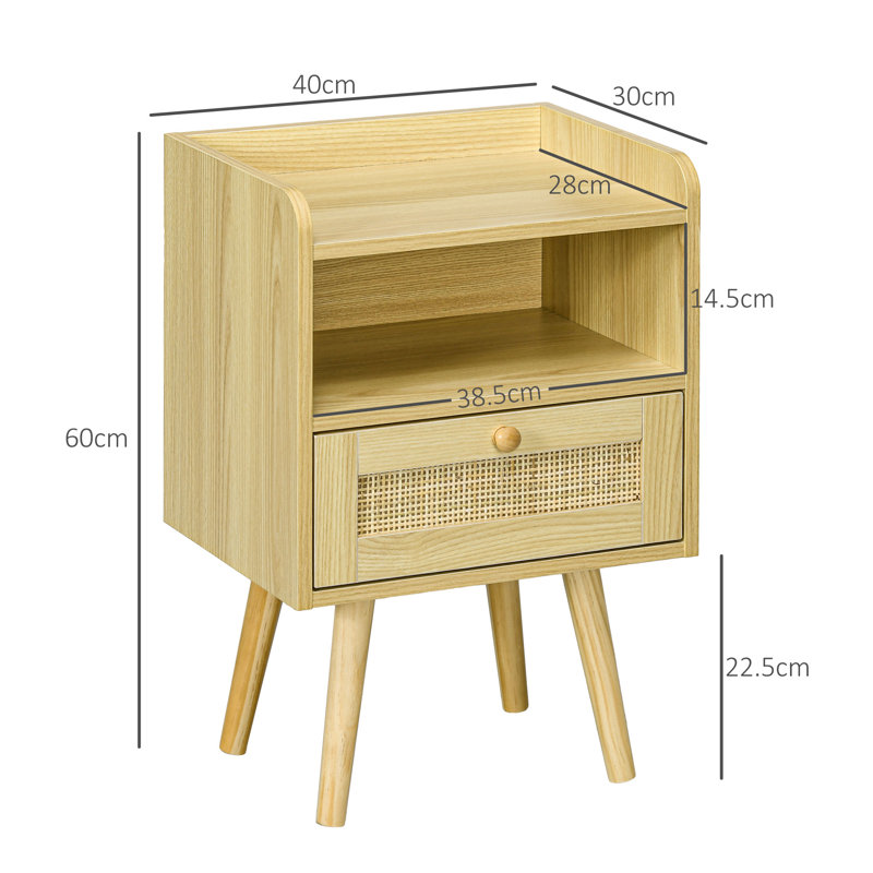 Alleane 40cm W Manufactured Wood Bedside Table