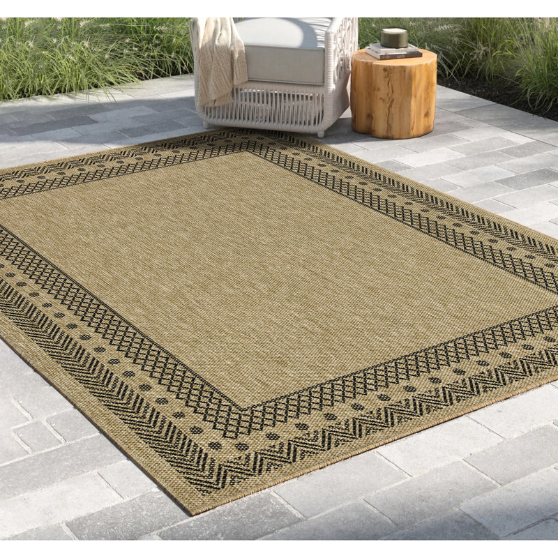 Area Rug For Indoor & Outdoor Use - Earth Collection 2.7 Ft X 7.3 Natural+black Polypropylene Stain Pet Interior