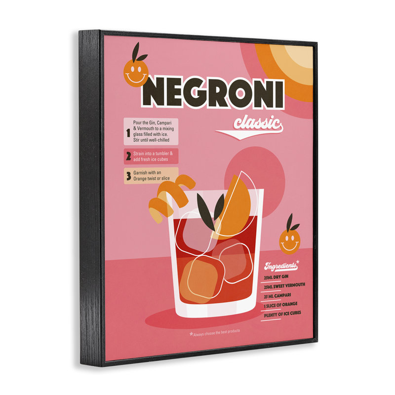 «Retro Negroni Cocktail Recipe», estampe numérique encadrée par Dominique Vari bk-065, Giclée encadrée noir minuit