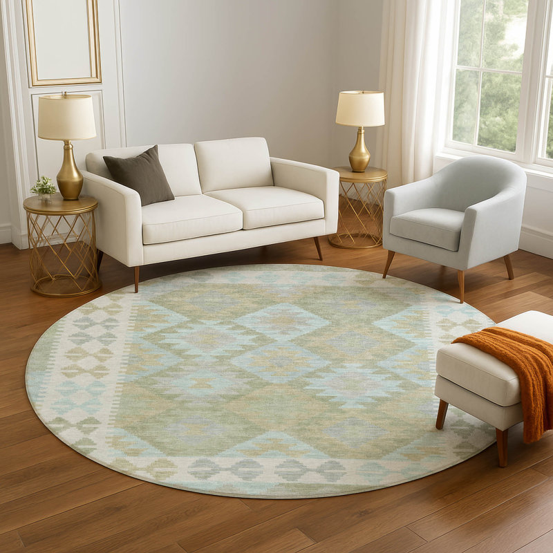Premium Machine Washable Tara AMF1915 Tribal Rug, Round 8'