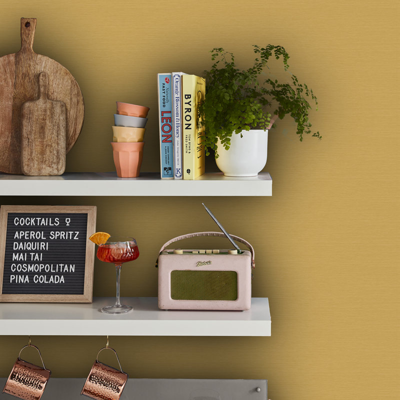 Envy Stitch Please Textured Plain Wallpaper, Yellow