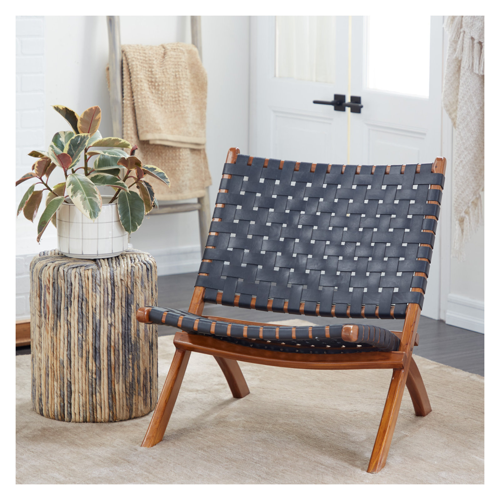 Lehigh Fabric Patio Folding Chair, Black