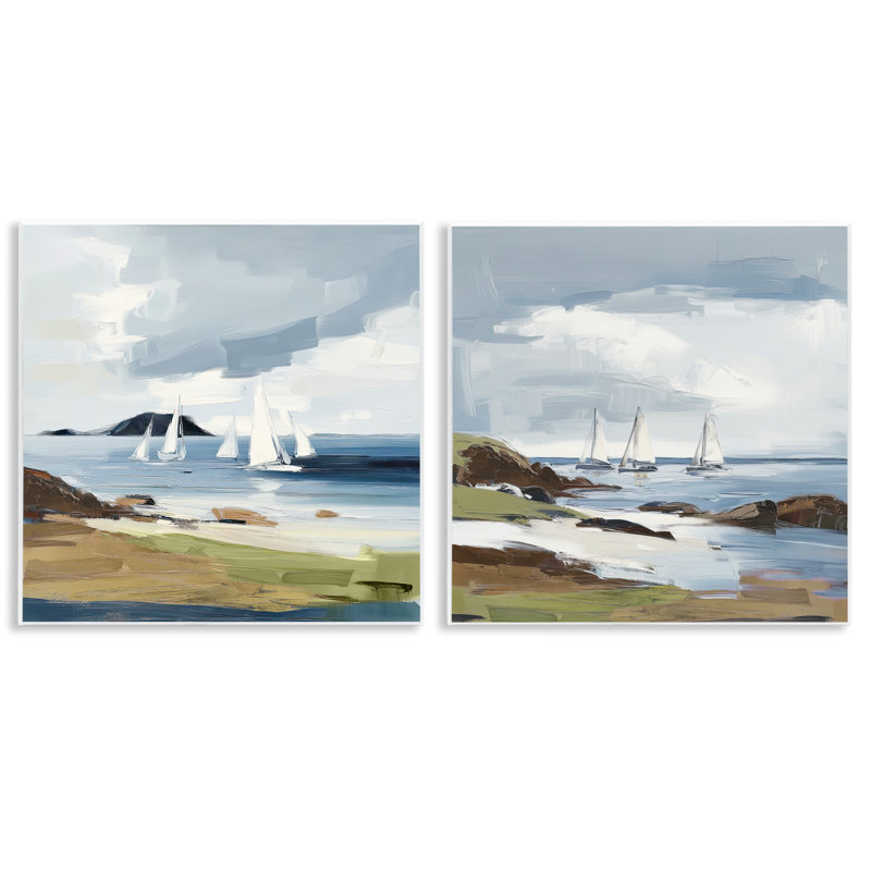 «Nautical Sea Vessels Beach View», ensemble de 2 plaques murales, conception par Elara Yasna
