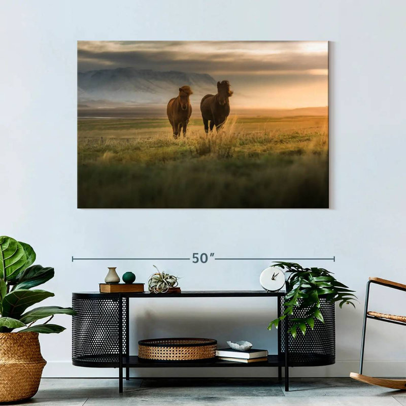 Brampt se promenant à cheval en Islande, H 32 po x l 48 po