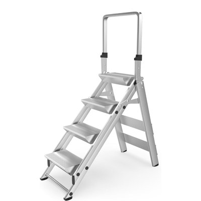 4-Step Ladder, Aluminum Step Stool W/Safety Foldable Handle, Safety Jumbo Stepladder Extra Wide Anti-Slip Pedal, Utility Step Stool Type 1A, Heavy Duty 330 Lbs Rated