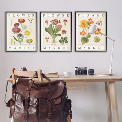«Vintage Market Market Blooms», ensemble de 3 impressions giclées sur toile, design par Sue Schlabach