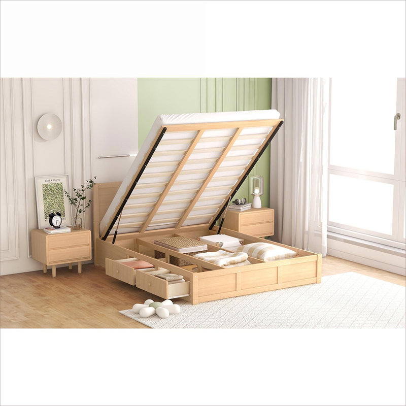 Lit plateforme avec rangement et grand lit en bois massif avec rangement en dessous et 2 tiroirs
