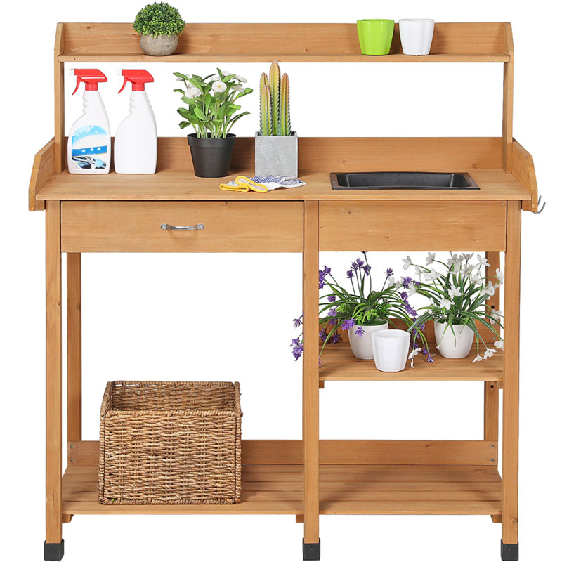 Potting Bench Table with Removable Sink, Brown