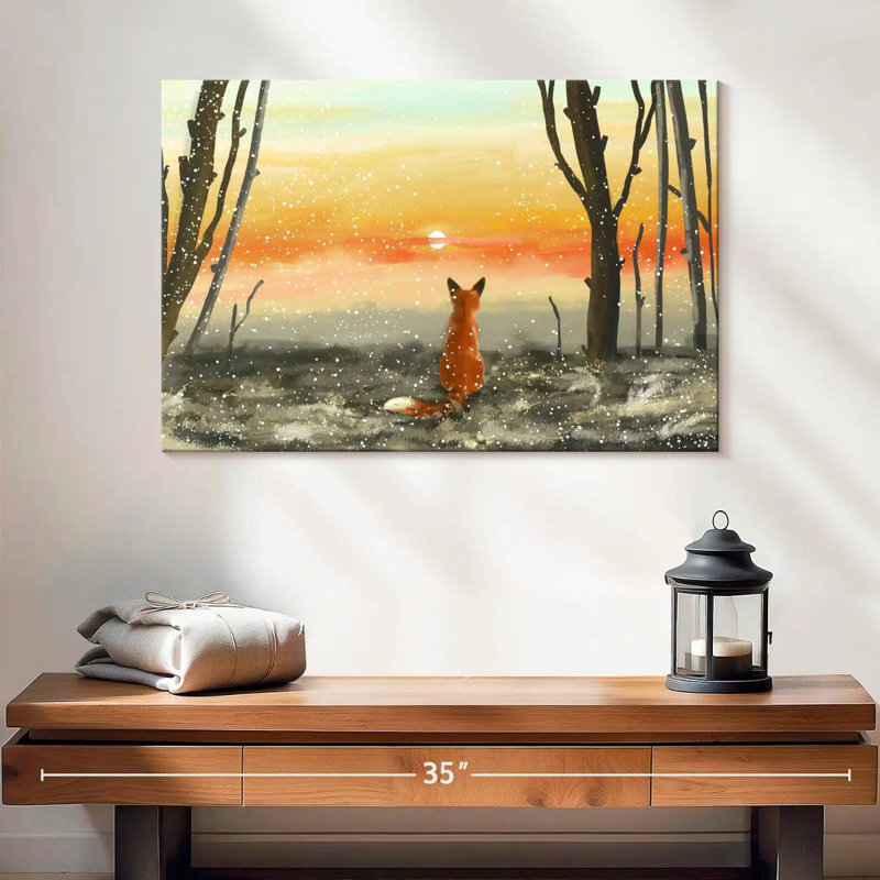 Brampt Fox Watching Winter Sunset, 16" H x 24" W