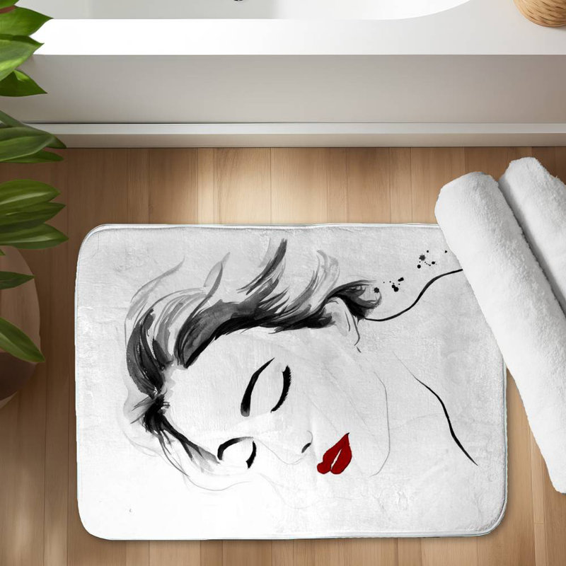 Right side watercolor serenely lady portrait Bath Mat with Non-Slip Backing - Quick Dry Memory Foam Bathroom Rug - Absorbent - Modern Plush Spa-Style - Machine Washable