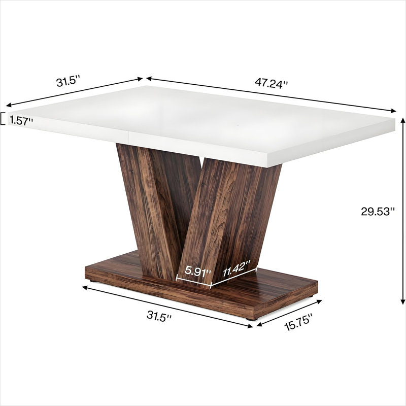 47-Inch White-Toned Rectangular Kitchen Table Seating Four Dining Table featuring Farmhouse with Solid Wood Detail
