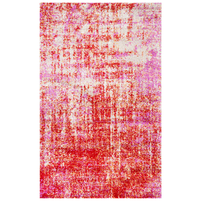 Riebe Abstract Red Area Rug, Rectangle 3' x 5'