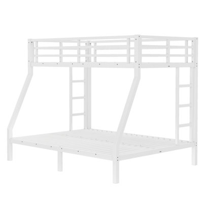 White Metal Twin over Full Bunk Bed – Space-Saving, Noise-Reduced, No Box Spring Needed, for Teens & Adults