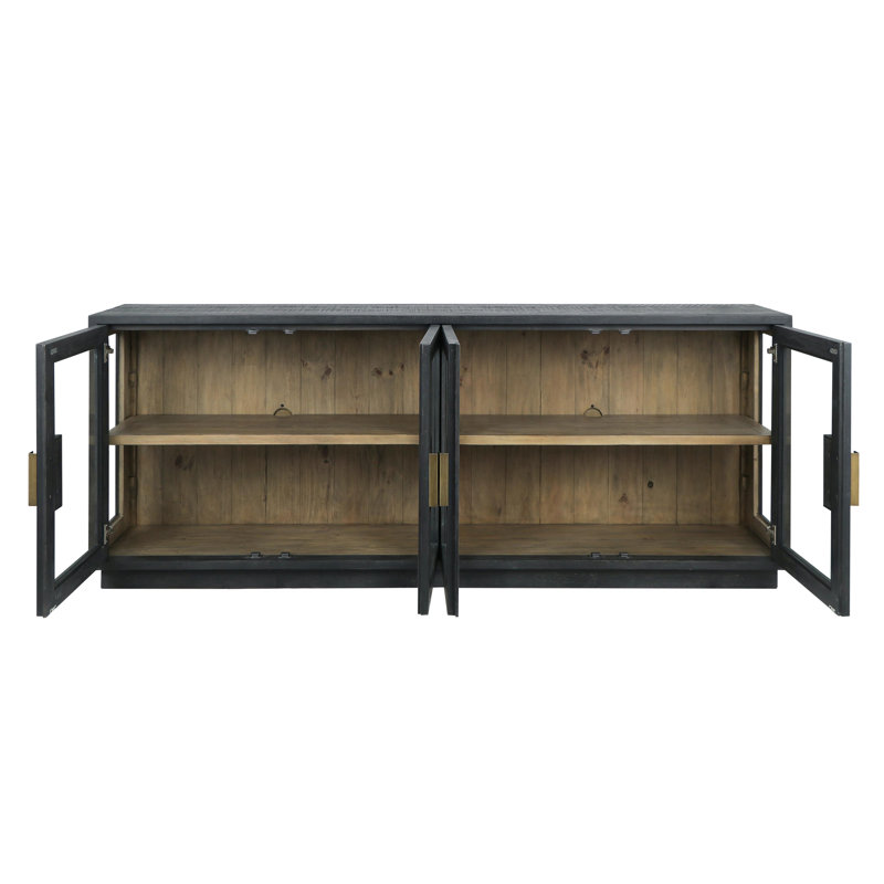 Larson 90" Glass Reclaimed Pine Wood Sideboard, Black