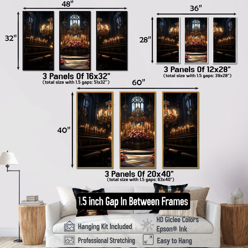 Basilique baroque - Église, art mural, H 28 po x l 36 po, Cadre flottant noir