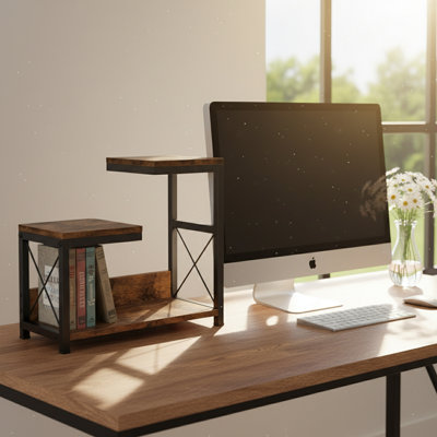 Rustic Brown 3 Tier Freestanding Wood Desk Organizers Storage Rack