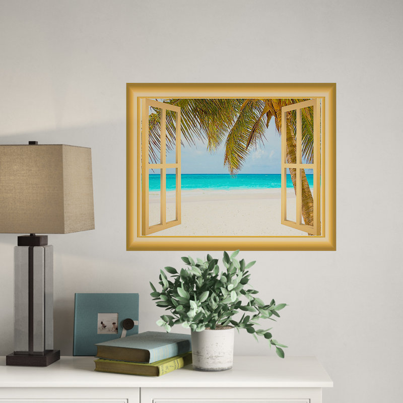 Décalcomanie murale scènes de plage window, H 28 po x l 36 po x P 0,01 po