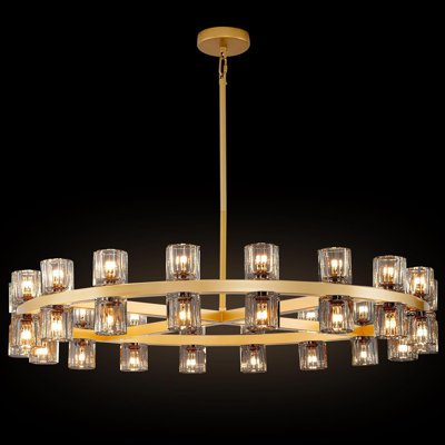 36-Light 36"W Dimmable Round Crystal Cup Style Chandelier with Crystal Accents (Bulbs Included)