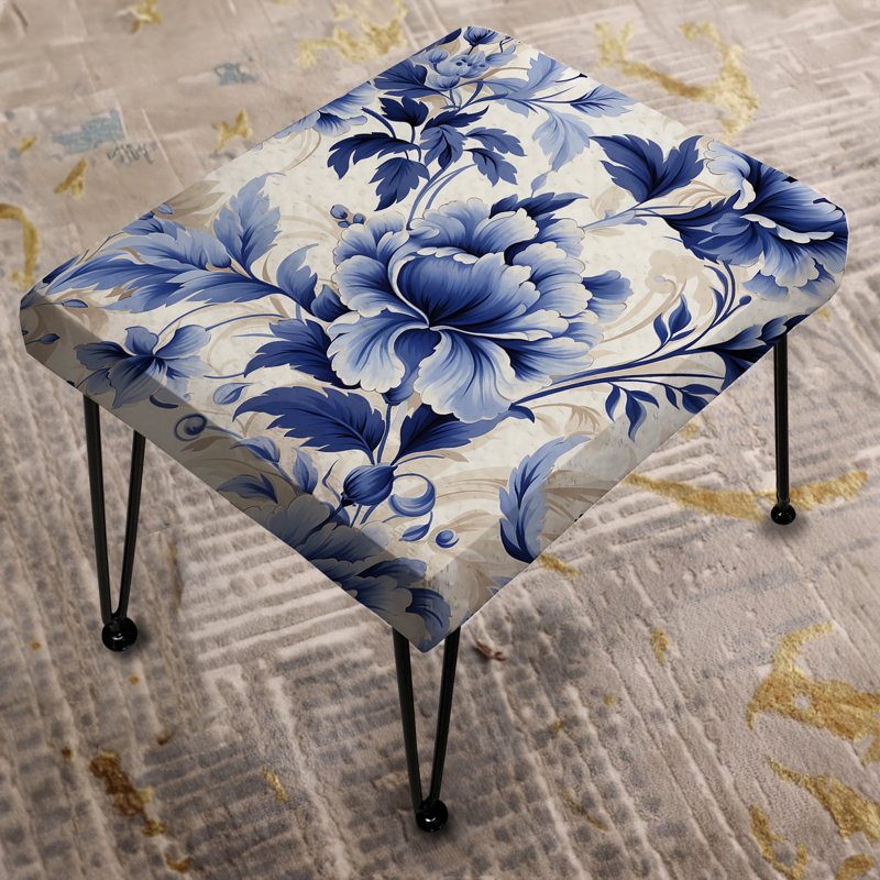 Cobalt Blue Acanthus Scrolls Victorian Pattern - Floral Rectangle Ottoman