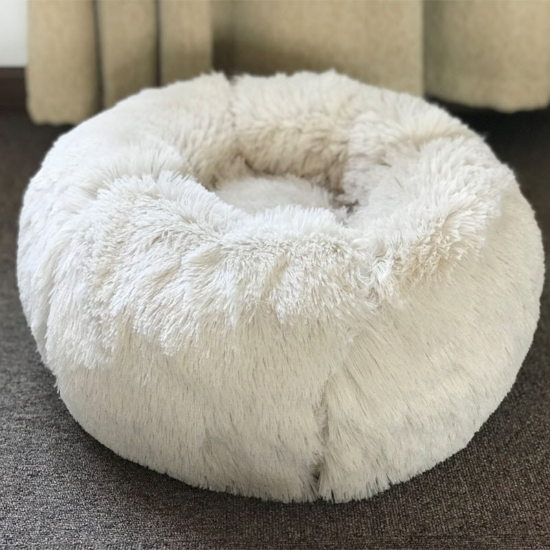 Almaguer Calming Round Donut Plush Dog Cuddler Bed, Large (70cm W x 70cm D), White