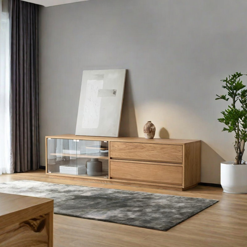 Meuble télé rétro en bois massif de style minimaliste, 62.99"