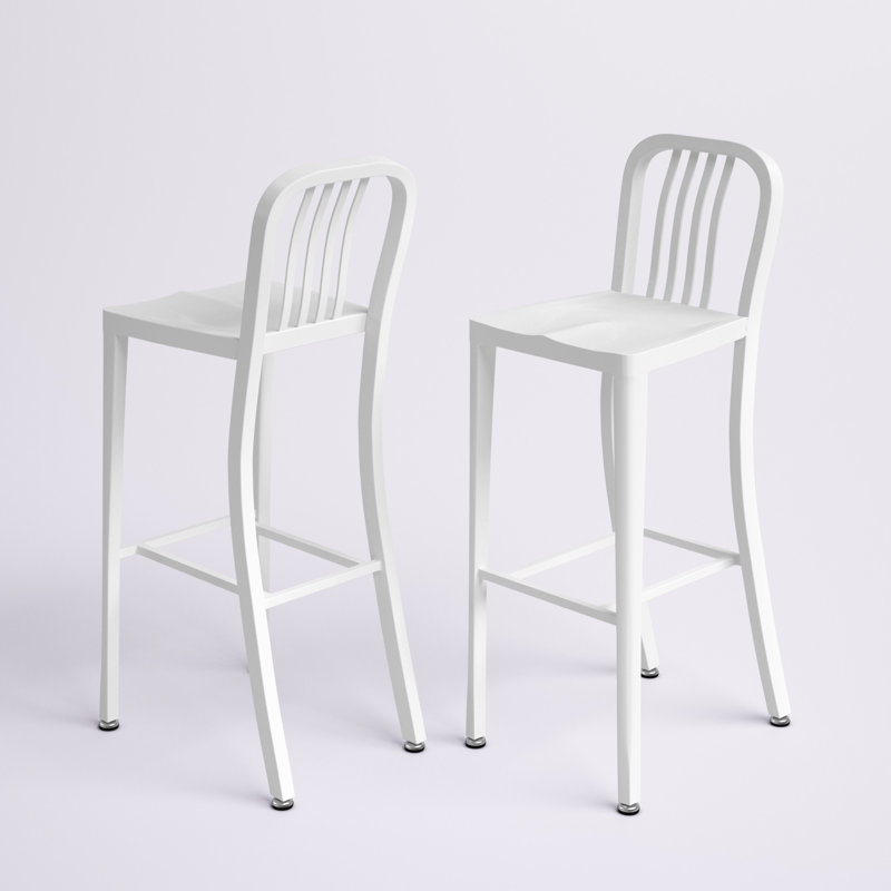 Tabouret de bar d'intérieur et d'extérieur de qualité commerciale avec dossier à lattes verticales, Blanc