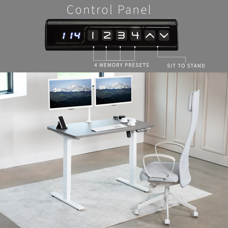 White Adjustable Height Electric Standing Desk with Wood Top