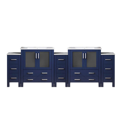Volez 108 in W x 18.25 in D Double Bath Vanity with Side Cabinets and White Ceramic Tops