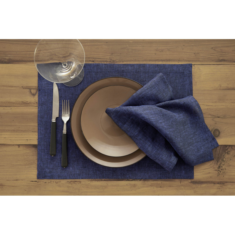 100% Pure Linen Dinner Napkins - Athena, Chambray Navy