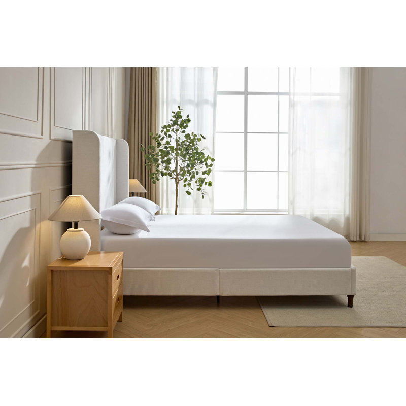 Grand lit tapissier Harper, Blanc crème, Très grand