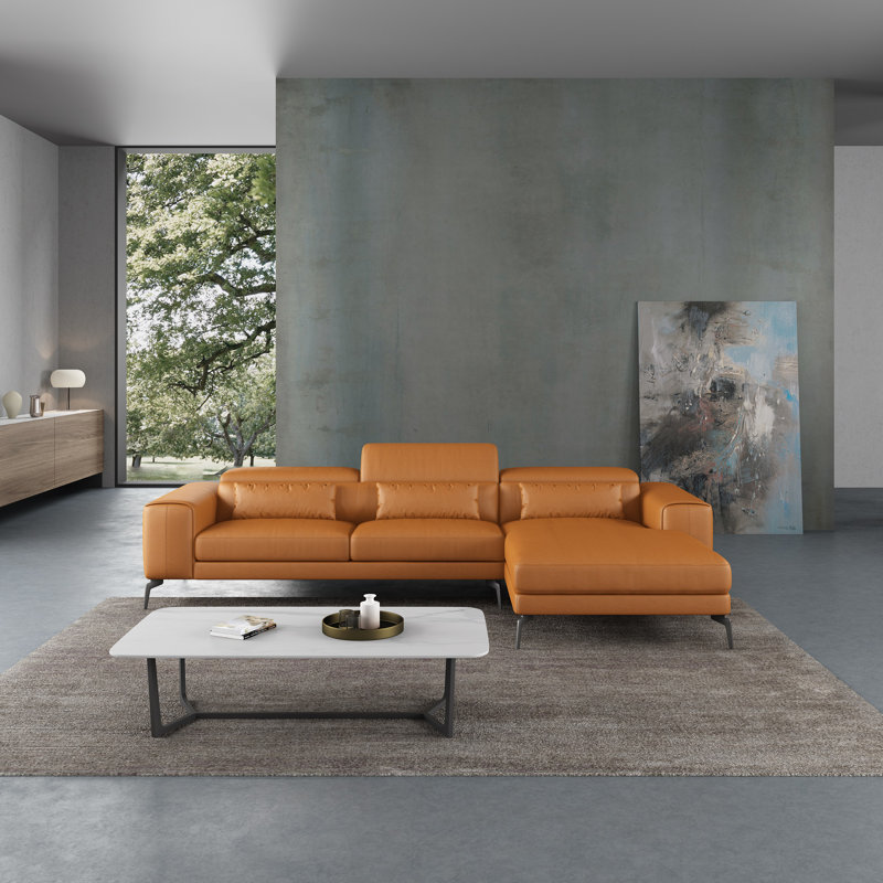 Cavour Sectional, Right Hand Facing, Cognac Genuine Leather