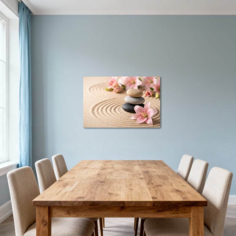 Pierres de jardin tendance zen et fleurs roses, H 12 po x l 18 po