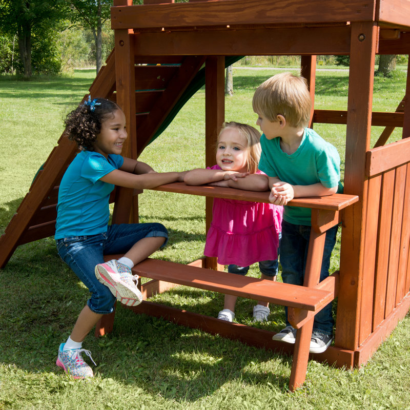 Willows Peak Wooden Swing Set with Slide and Climbing Wall