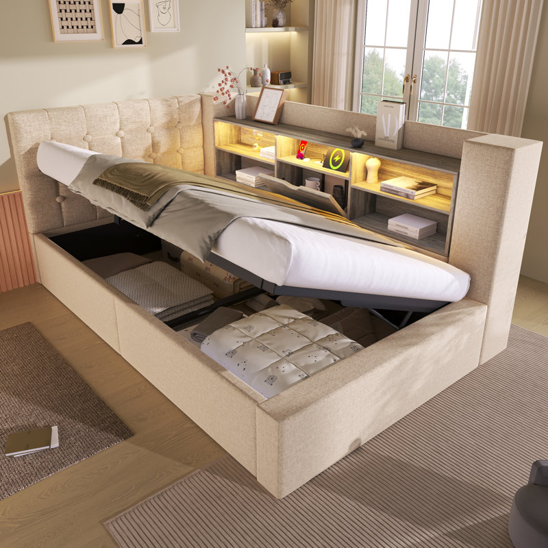 Upholstered Ottoman Storage Bed, Beige, 3FT