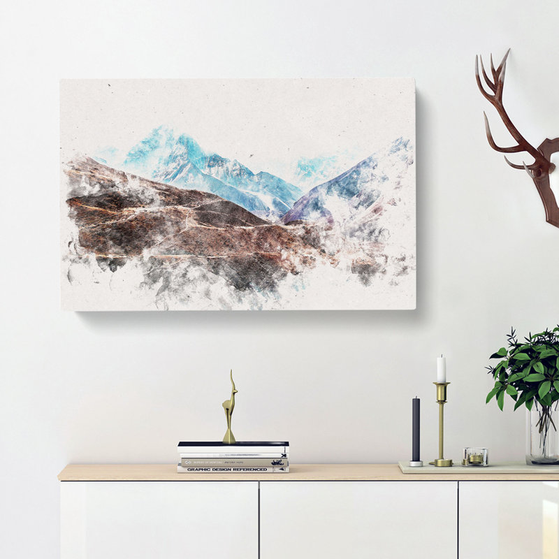 Mount Everest In The Himalayas Watercolour - Wrapped Canvas Print, 50cm H x 76cm W x 3cm D