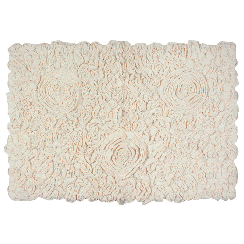 Schoenberger Floral Design Cotton Bath Rug, Ivory, 34" L x 21" W