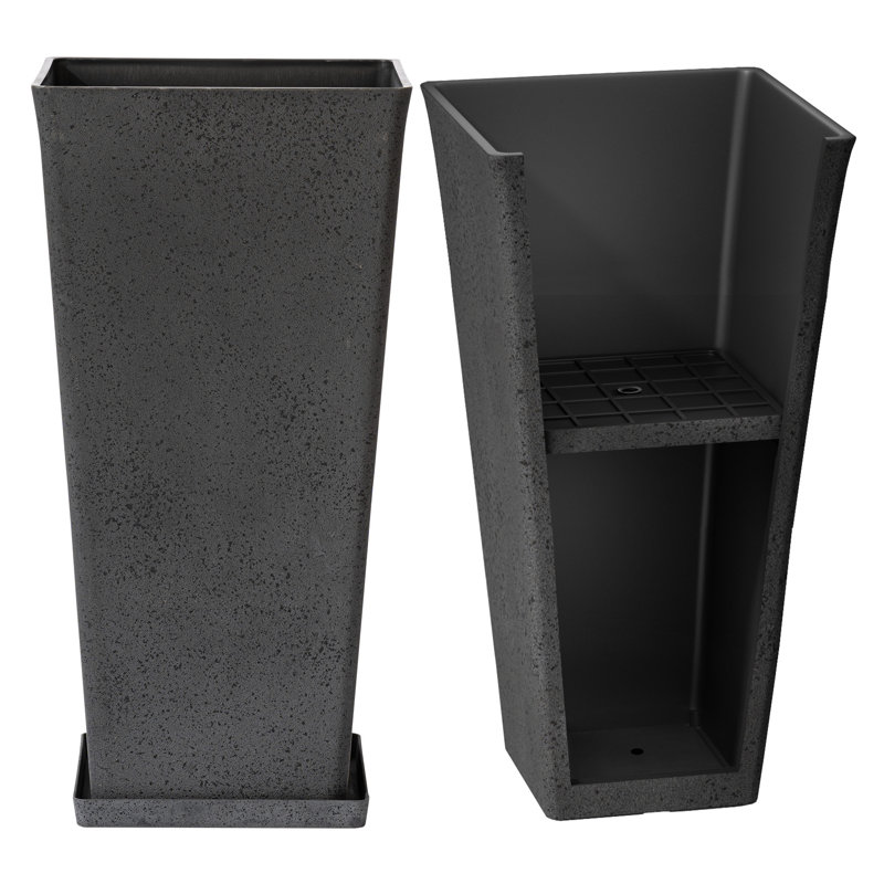 Amimma Self-Watering Rectangular Tall Planters, 30" H x 15" W x 15" D, Black, 2
