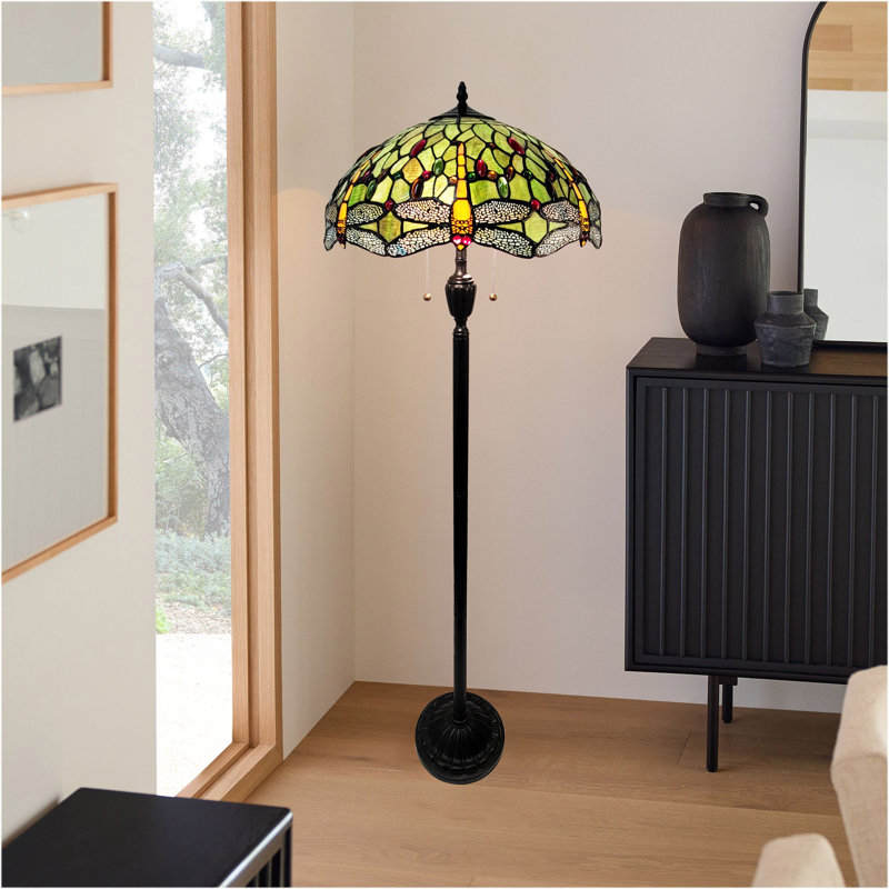 Lampe sur pied libellule style Tiffany - Vert - F1859