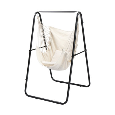  Ensemble de chaise hamac d'extérieur avec support et coussin beige