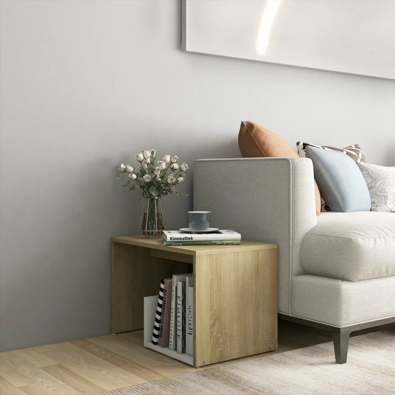Gniya Floor Shelf End Table, Sonoma Oak, White